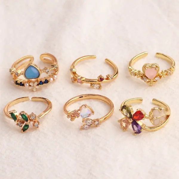 Wholesale Pastoral Flower Copper Plating Inlay Zircon Open Ring 1 Piece