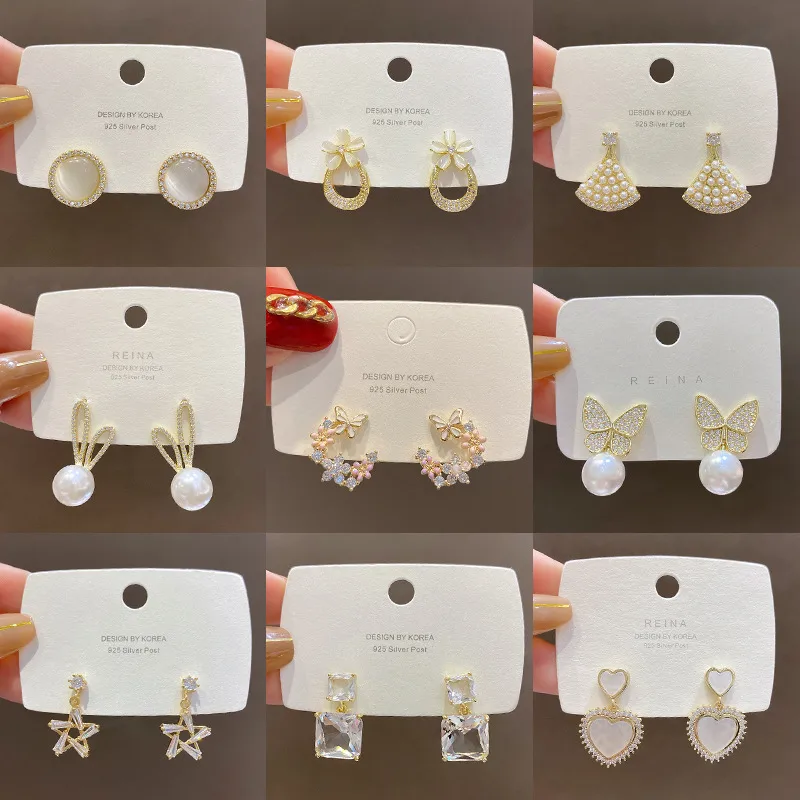 Wholesale Fashion Star Heart Shape Bow Knot Copper Rhinestones Ear Studs 1 Pair