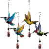 Wholesale Cross-Border New Product Hummingbird Wind Chime Metal Iron Crafts Hanging Decoration Iron Printed Bird Courtyard Garden Pendant
