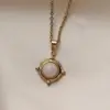 Wholesale 201 Stainless Steel 304 Stainless Steel Ferroalloy Round Oval Eye Electroplating Vacuum Plating Natural Stone Real Gold Plated Vintage Style French Style Waterproof Non Tarnish Inlay O-shaped Chain Gold Pendant Necklace