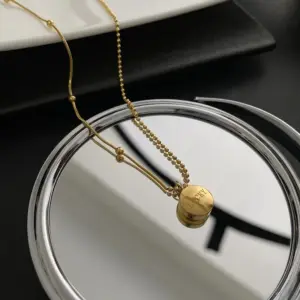 02-J11 Titanium Steel Gold Bean Necklace / Gold