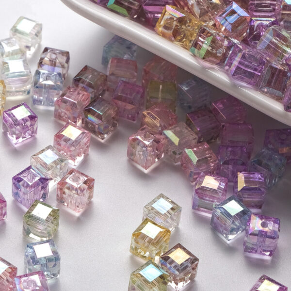 Wholesale 8mm multi-cut acrylic high-transparency square beads colorful three-dimensional loose beads diy bracelet earrings necklace accessories