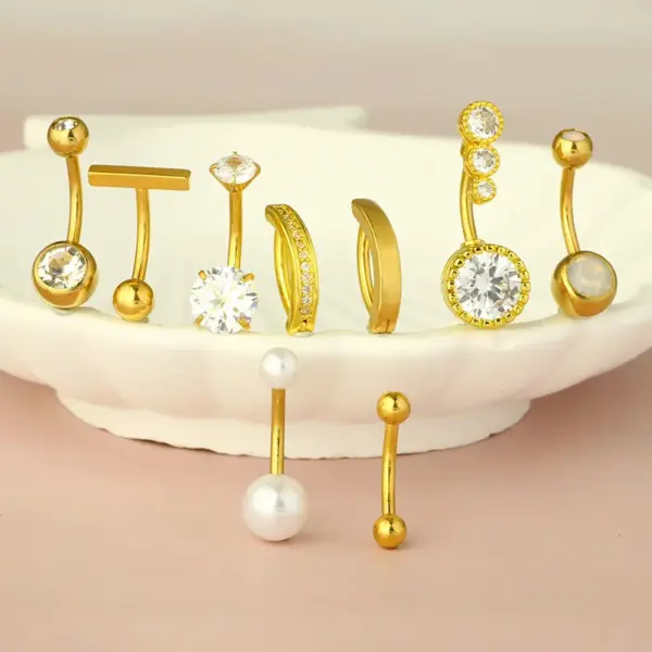 1 Piece 1 Set 316L Stainless Steel Belly Rings Geometric Heart Shape Waterproof Non Tarnish Surgical Steel Women's