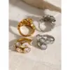 Wholesale 304 Stainless Steel Geometric Water Droplets PVD Coated Zircon 18K Real Gold Plated Real Gold Plated IG Style Waterproof Non Tarnish Inlay Gold Open Rings