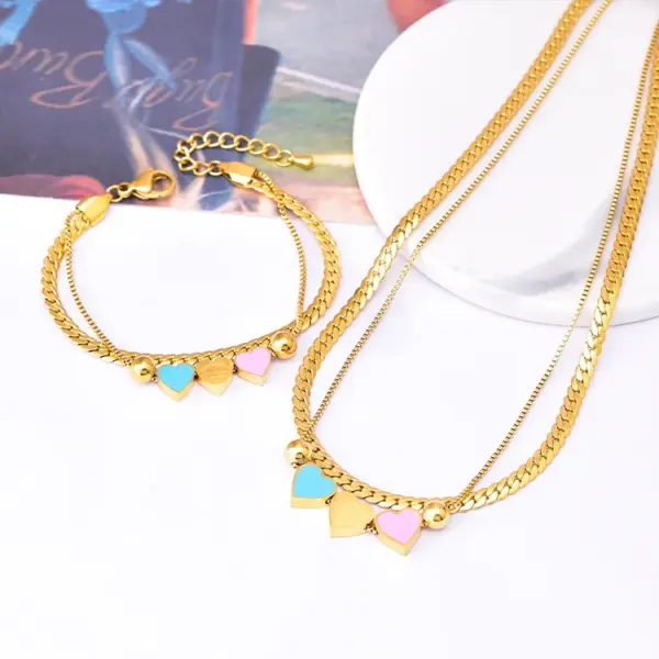 PVD Coated Real Gold Plated Letter Heart Shape Stainless Steel Simple Style Waterproof Non Tarnish Bracelets Necklace