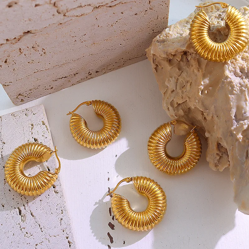 Wholesale PVD Coated Real Gold Plated 18K Gold Geometric 304 Stainless Steel Fashion Waterproof Non Tarnish Earrings