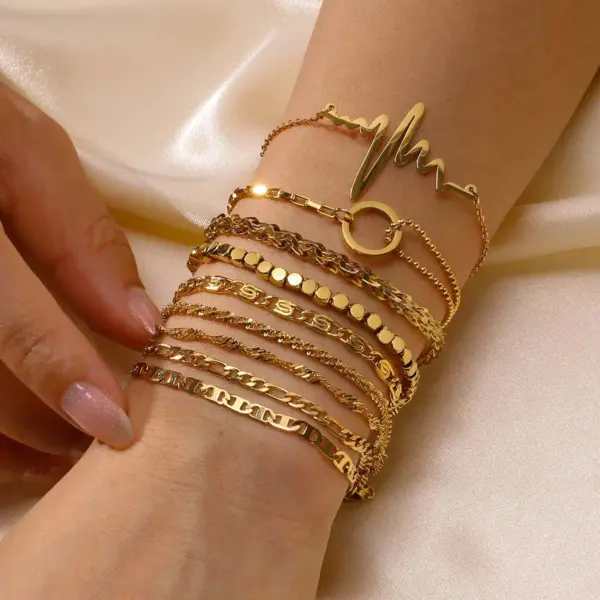 Wholesale PVD Coated Real Gold Plated 18K Gold Geometric 201 Stainless Steel IG Style Casual Simple Style Waterproof Non Tarnish 201 Stainless Steel Bracelets
