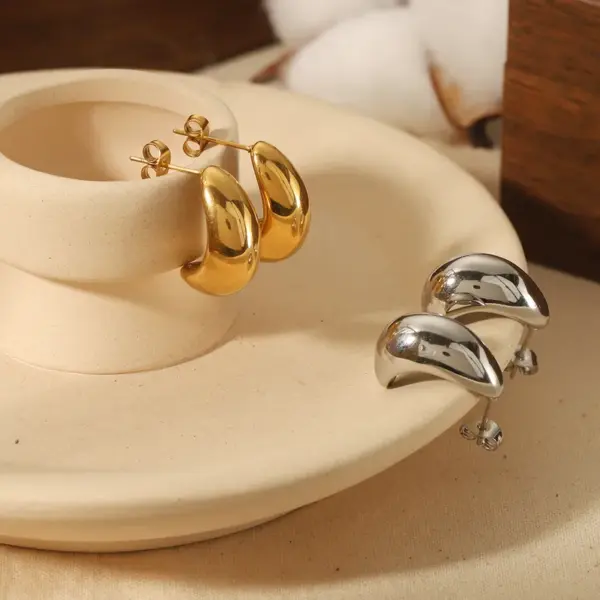 Wholesale PVD Coated Real Gold Plated C Shape 304 Stainless Steel Retro Waterproof Non Tarnish Ear Studs