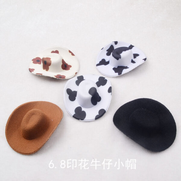 Wholesale New Cross-border Black and White Color Block Printed Toy Cowboy Hat Toy Doll Hat eva Hat 6.8cm