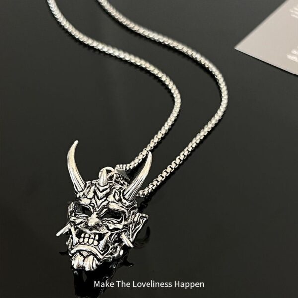 Wholesale Golden Horn Prajna Titanium Steel Necklace Male Ghost Mask Pendant Hip-Hop Duffian Handsome Cool Personality Pendant Sweater Accessories Trendy