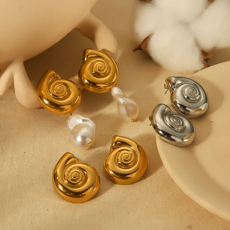 Wholesale PVD Coated Real Gold Plated 18K Gold Spiral 304 Stainless Steel IG Style Casual Waterproof Non Tarnish Ear Studs