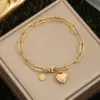 304 Stainless Steel Paper Clip Heart Shape Ion Plating (IP) 18K Gold Plated Retro Classic Style Waterproof Non Tarnish Regular Chain Bracelets Necklace Jewelry Set