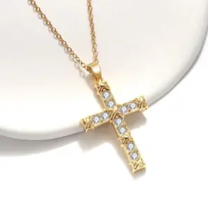 246-4 Cross Cross Necklace-Gold / White