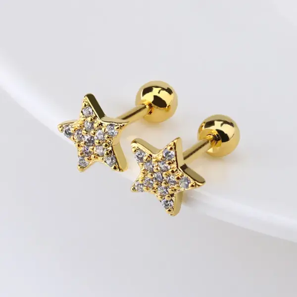 1 Piece Simple Style Star Moon Plating Copper Ear Studs