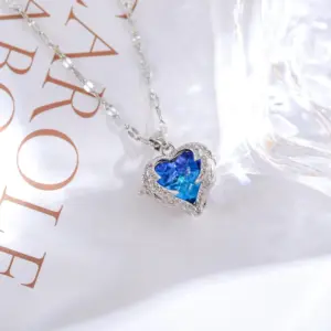 Silver-Plated Sapphire Necklace / Heart Of The Ocean