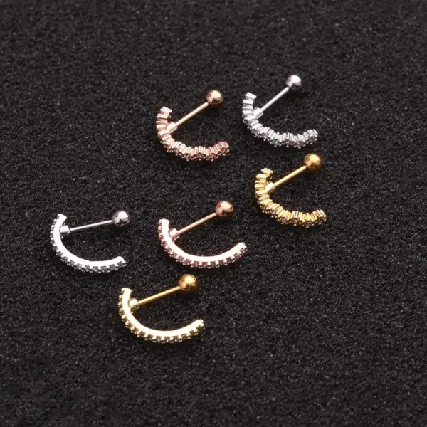 Wholesale 316L Stainless Steel Copper Zircon Ear Cartilage Rings & Studs Geometric Waterproof Non Tarnish Surgical Steel Women'S