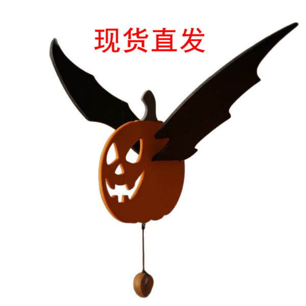 Wholesale Hand-carved flying bat pumpkin-wood hanging