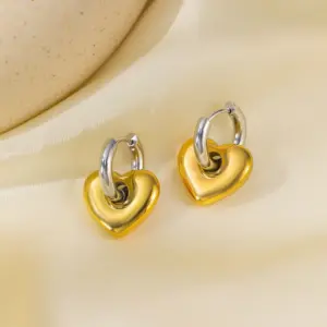 【XKE0300】Color-Block Heart Earrings / Gold