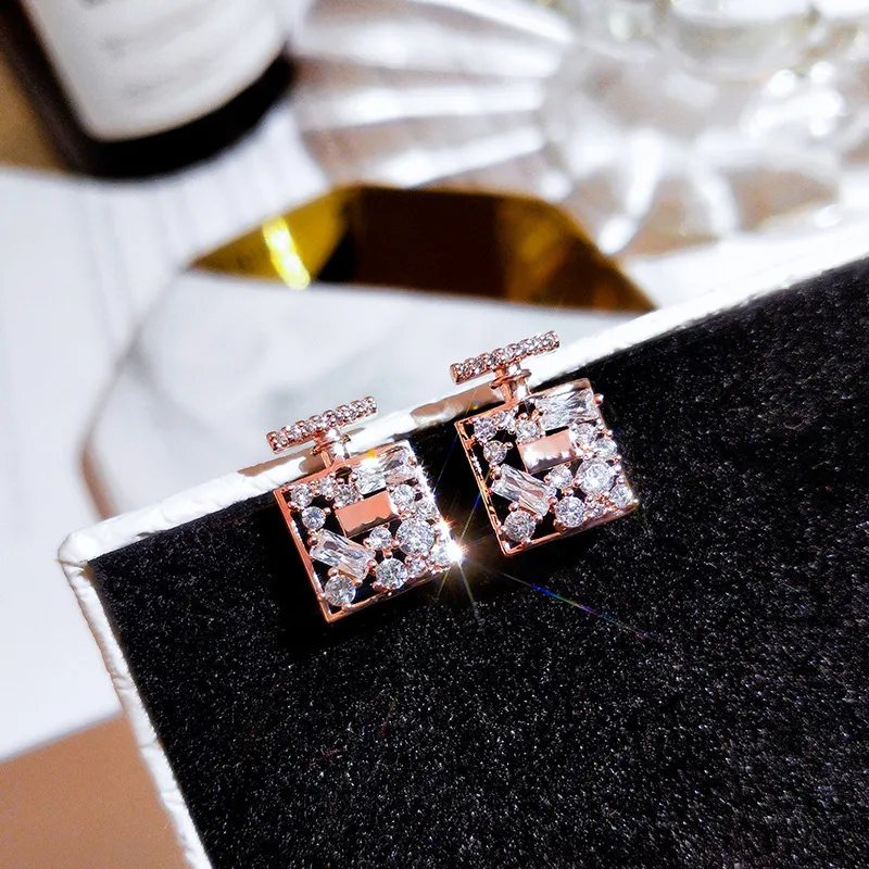 Wholesale Simple Earrings Trendy Perfume Box Copper Zircon Earrings
