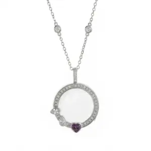 Purple Heart Round Box Necklace - Silver Empty Box