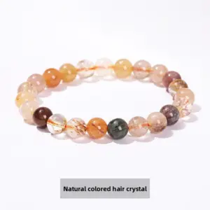 3A Natural Colorful Hair Crystal Bracelet / Diameter 8.1-8.8mm (about 21-23 Pieces)