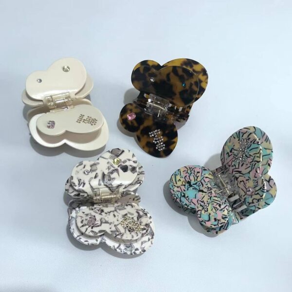 Wholesale New Red Book Same Style Acetic Acid Rhinestone Hairpin Advanced Sense Butterfly Clip Korean Style Personality Temperament Girl Shark Clip