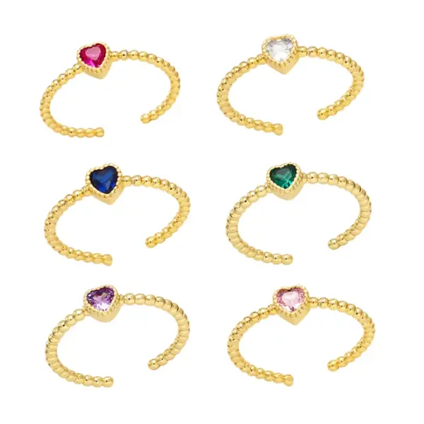 Wholesale Copper Plating Inlay Heart Shape Zircon Open Rings
