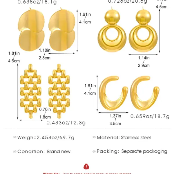 1 Pair Casual Simple Style Streetwear Geometric Plating 304 Stainless Steel Drop Earrings