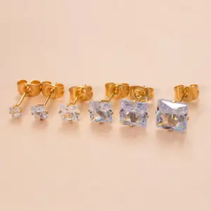 1 Piece Ear Cartilage Rings & Studs Simple Style Classic Style Geometric Square 316L Stainless Steel Waterproof Non Tarnish Surgical Steel Zircon