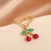 Wholesale Ion Plating (IP) 18K Gold Plated Cherry 304 Stainless Steel Elegant Cute Luxurious Waterproof Non Tarnish Open Rings