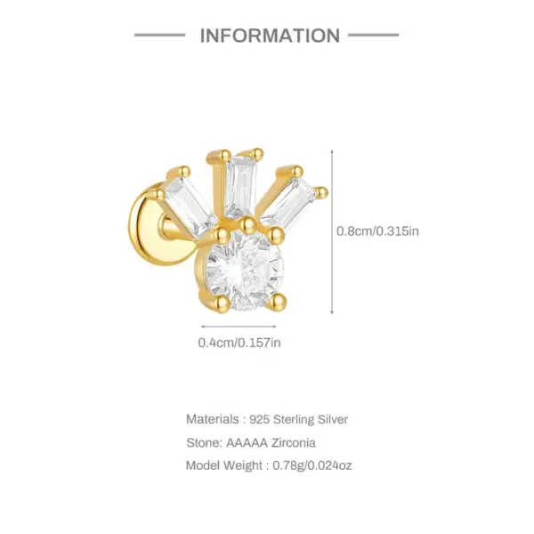 Wholesale 1 Piece Ear Cartilage Rings & Studs Casual Simple Style Geometric 925 Sterling Silver Plating Zircon Ear Cartilage Rings & Studs