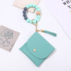 Wholesale Cross-border New Silicone Bead Keychain Bracelet Wooden Bead Card Bag Key Ring Bracelet Certificate Card Holder Bracelet Spot