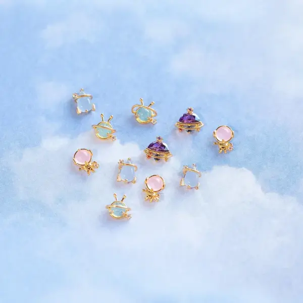Wholesale Lady Geometric Brass Ear Studs Metal Gem Copper Earrings