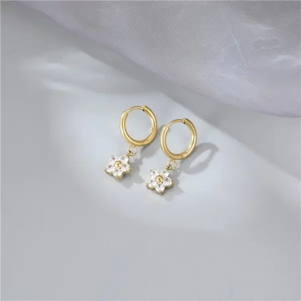 PVD Coated 18K Gold Real Gold Plated Flower 304 Stainless Steel Fashion Waterproof Non Tarnish Drop Earrings