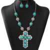 Wholesale Cross-Border European and American Retro Fashion Cross Turquoise Necklace and Earrings Western Style Exaggerated Jewelry Set