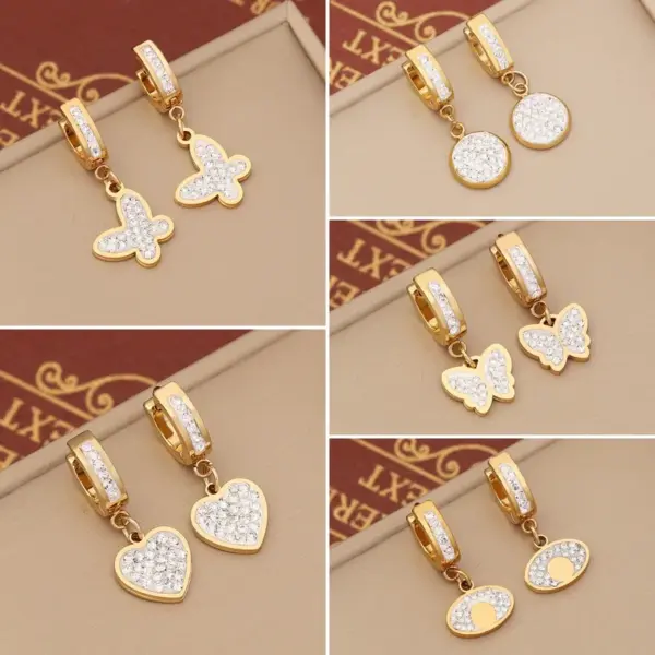 Wholesale 1 Pair Fashion Heart Shape Butterfly Stainless Steel Plating Zircon Dangling Earrings