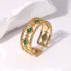 Wholesale PVD Coated Real Gold Plated 18K Gold Eye 304 Stainless Steel Retro Roman Style Waterproof Non Tarnish Open Rings