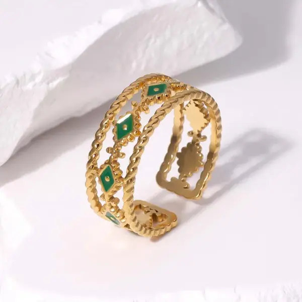 Wholesale PVD Coated Real Gold Plated 18K Gold Eye 304 Stainless Steel Retro Roman Style Waterproof Non Tarnish Open Rings