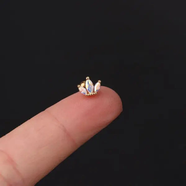 Copper Artificial Gemstones Ear Cartilage Rings & Studs Crown Waterproof Non Tarnish Surgical Steel