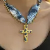 Wholesale Elegant Classic 18K Stainless Steel Oil Drip Cross Pendant Scarf Necklace Women's Luxury Rustproof Brown White Blue Gold Black