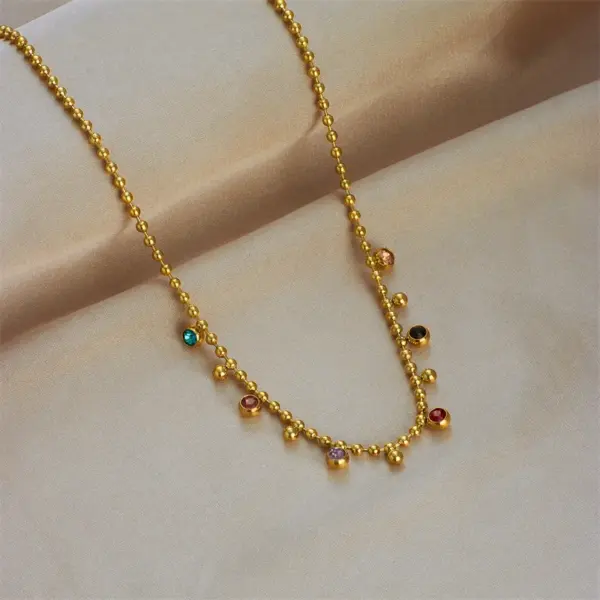 Wholesale PVD Coated Real Gold Plated 18K Gold Round 304 Stainless Steel Casual Simple Style Waterproof Non Tarnish 304 Stainless Steel Necklace
