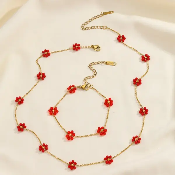 Wholesale Jewelry Casual Elegant Cute Flower 304 Stainless Steel 18K Gold Plated Plating Cuban Link Chain Curb Chain Bracelets Necklace