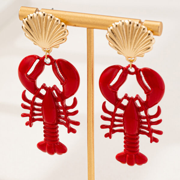 Wholesale 1 Pair of Marine Life Series Red Paint Lobster Metal Shell Earrings Women Wear