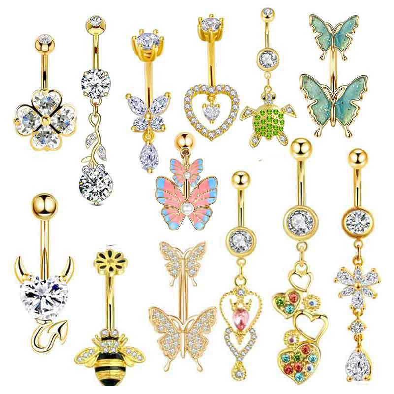 Wholesale 1 Piece Belly Rings Simple Style Classic Style Heart Shape 304 Stainless Steel Inlay Zircon Belly Rings