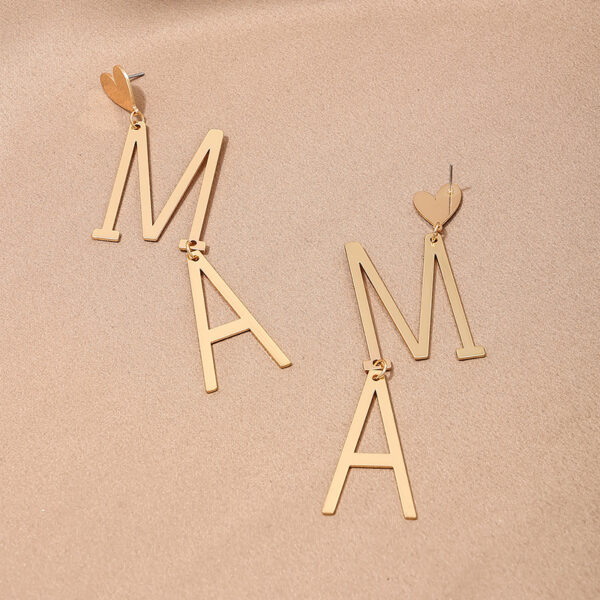 Wholesale 1 Pair of Temperament Exaggerated Design Sense Creative Metal Love MAMA Lady Earrings Earrings Mother's Day Gift
