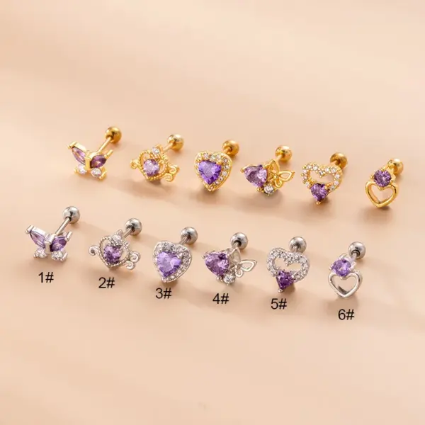oly-93de993505c192c6aa8a3003941aca3a Wholesale 1 Piece Copper Zircon Ear Cartilage Rings & Studs Heart Shape Butterfly Waterproof Non Tarnish Surgical Steel