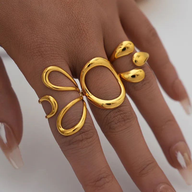 Wholesale PVD Coated Real Gold Plated 18K Gold Geometric 304 Stainless Steel IG Style Casual Simple Style Waterproof Non Tarnish Open Rings
