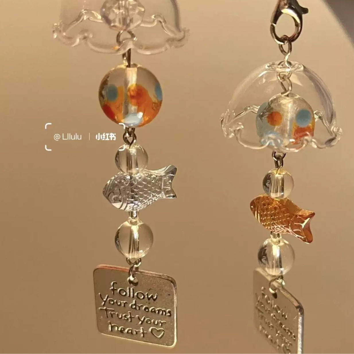 Wholesale Ins style goldfish wind chime phone case pendant d camera card book decorations diy bracelet beads pendant aessories