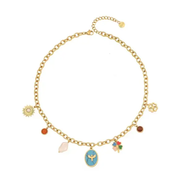 Wholesale Jewelry Simple Style Classic Style Commute Rainbow Star Heart Shape 304 Stainless Steel Acrylic 18K Gold Plated Enamel Inlay Double Layer Necklaces
