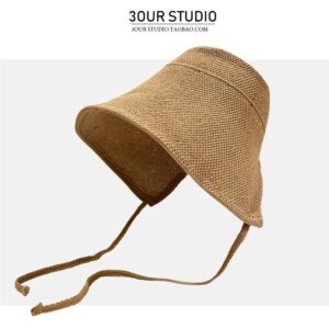 Cotton and linen straw sun hat-khaki / 55-60cm